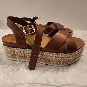 SODA Platform Espadrille Strappy Sandals in Brown Little Girls Size 8